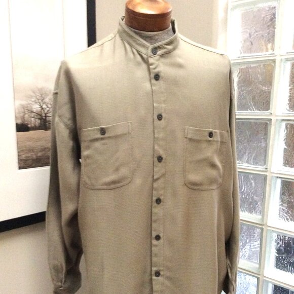 Men's Silk Shirt XXL NORTH 44 Long Sleeve Tan Color - Picture 1 of 2
